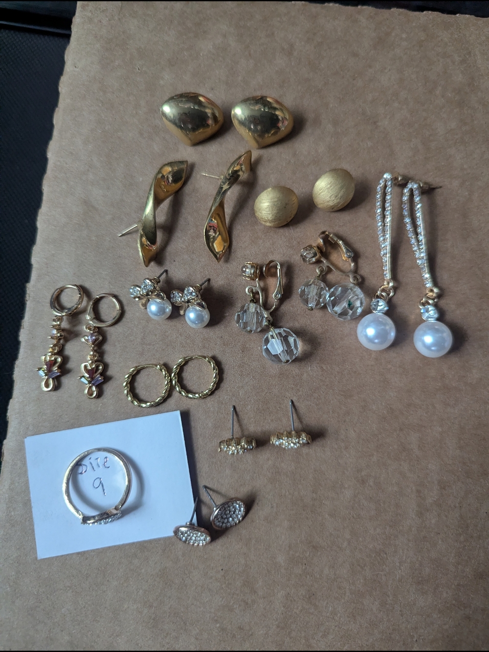 Used-Gold-Tone Mixed Earrings Set with Pearl and Crystal Accents